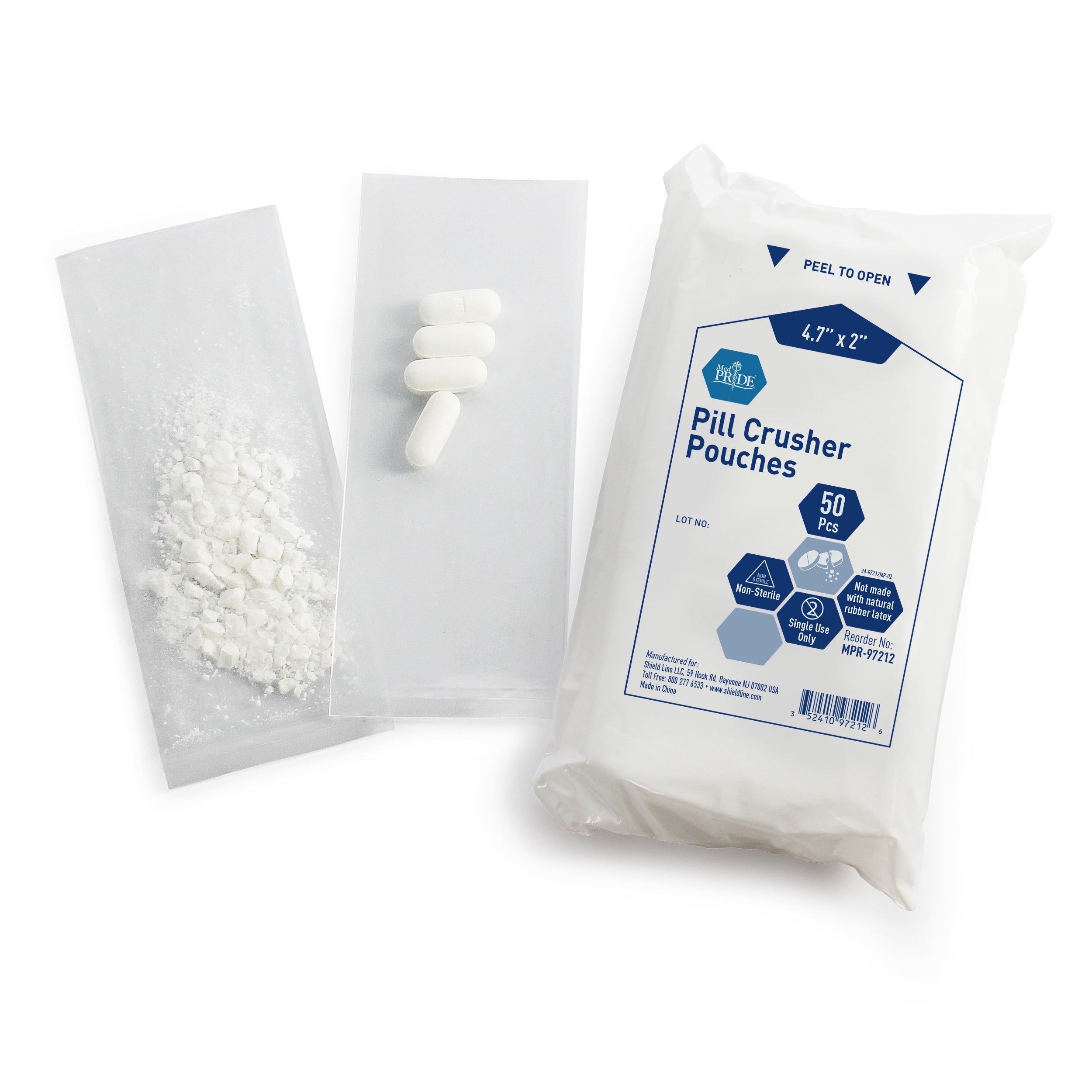 MedPride Pill Crusher Pouches 4.7" x 2 - 50 Pouches x 20Bags/Case (1000 Count)