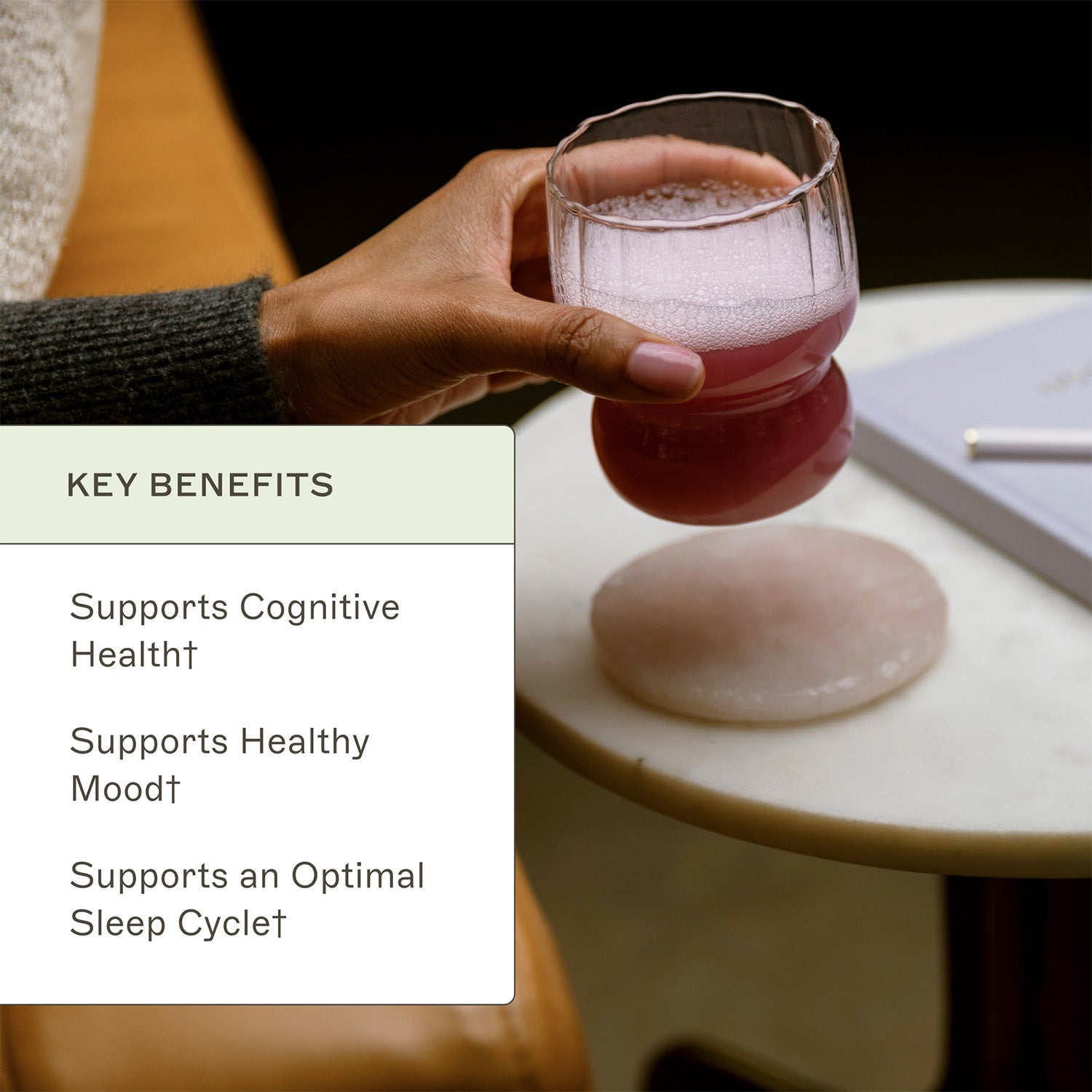 NeuroCalm Mag key benefits. Supports cognitive health†. Supports healthy mood†. Supports an optimal sleep cycle†.