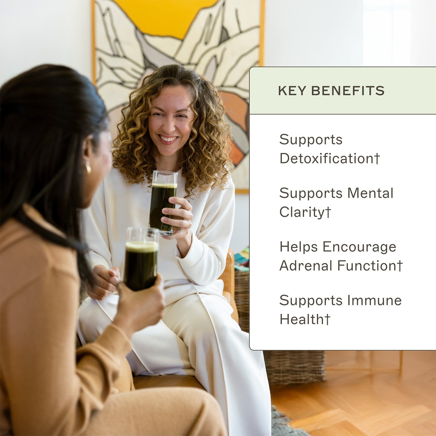 Organic Greens key benefits. Supports detoxification†. Supports mental clarity†. Helps encourage adrenal function†. Supports immune health†.