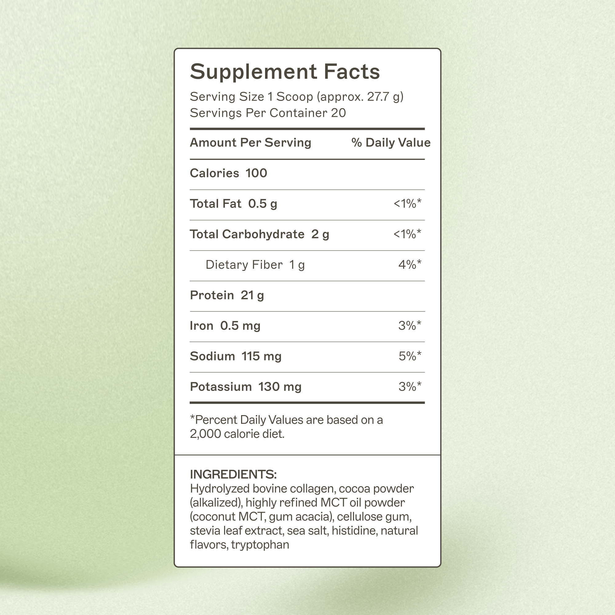 Paleo Protein Mocha Latte Supplement Facts Panel