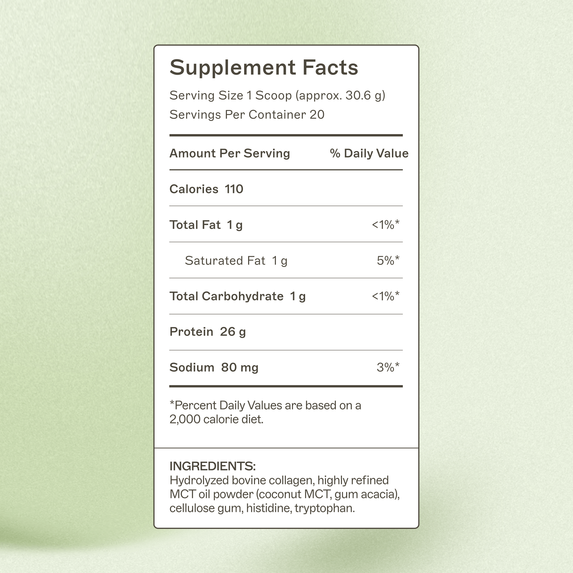 Paleo Protein Unflavored Supplement Facts Panel