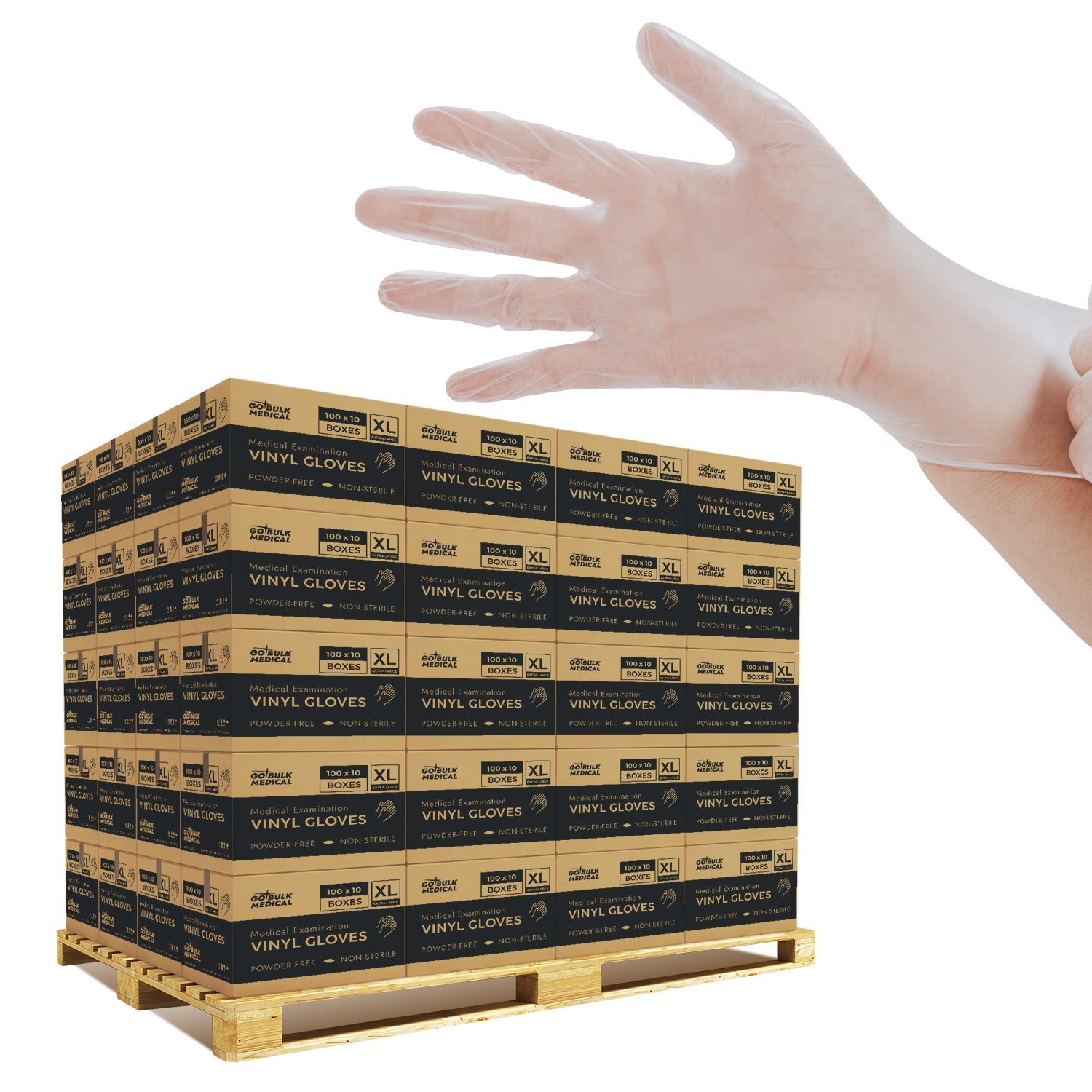 Pallet Vinyl Exam Gloves Case of 100 Cases(100,000 Gloves) Powder-Free Disposable Gloves - Clear