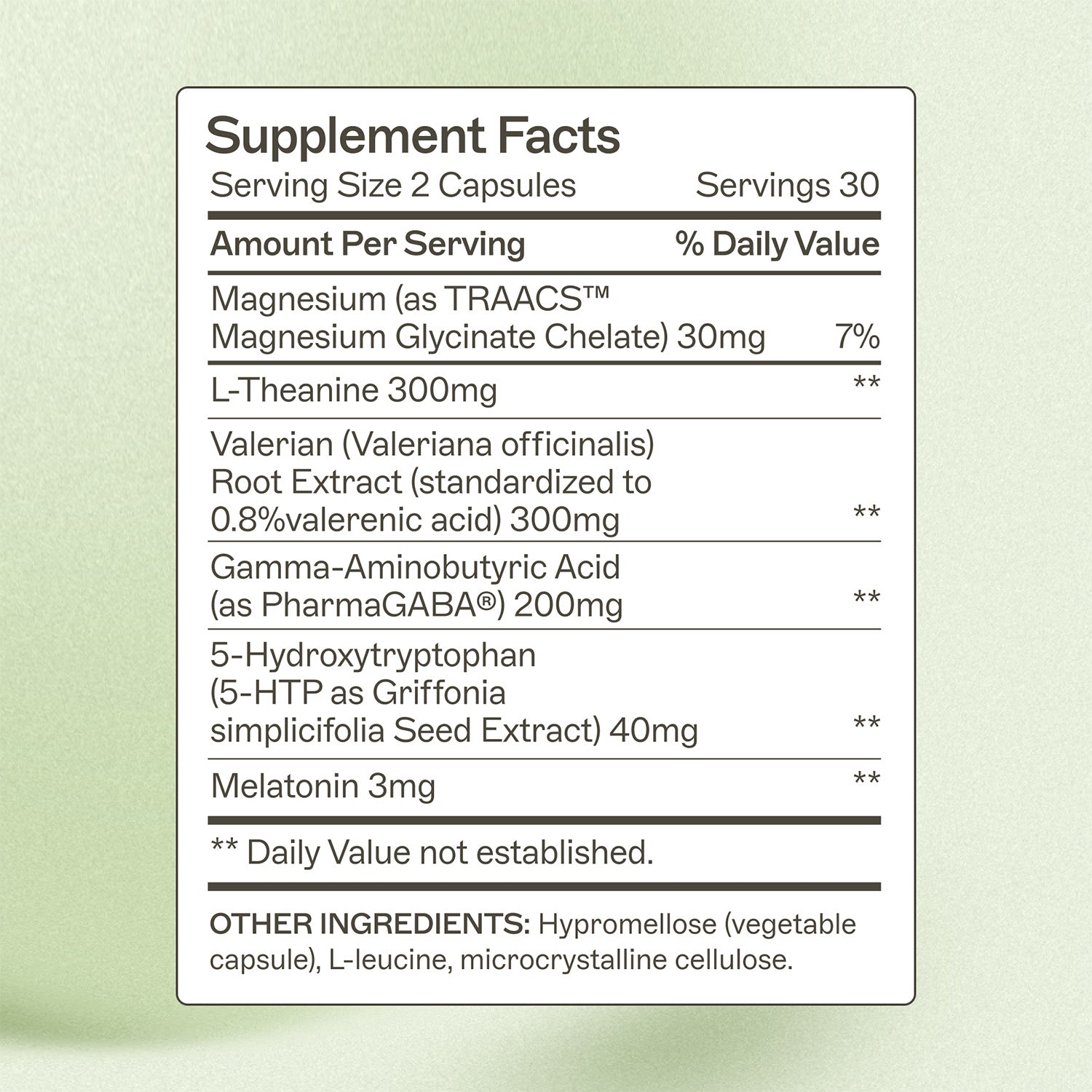 Rest and Restore with Melatonin supplement facts panel