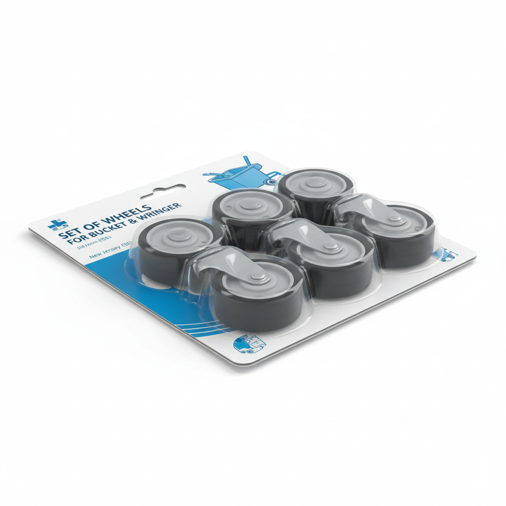 SET OF WHEELS FOR BUCKET &
WRINGER - angled view showing packaging