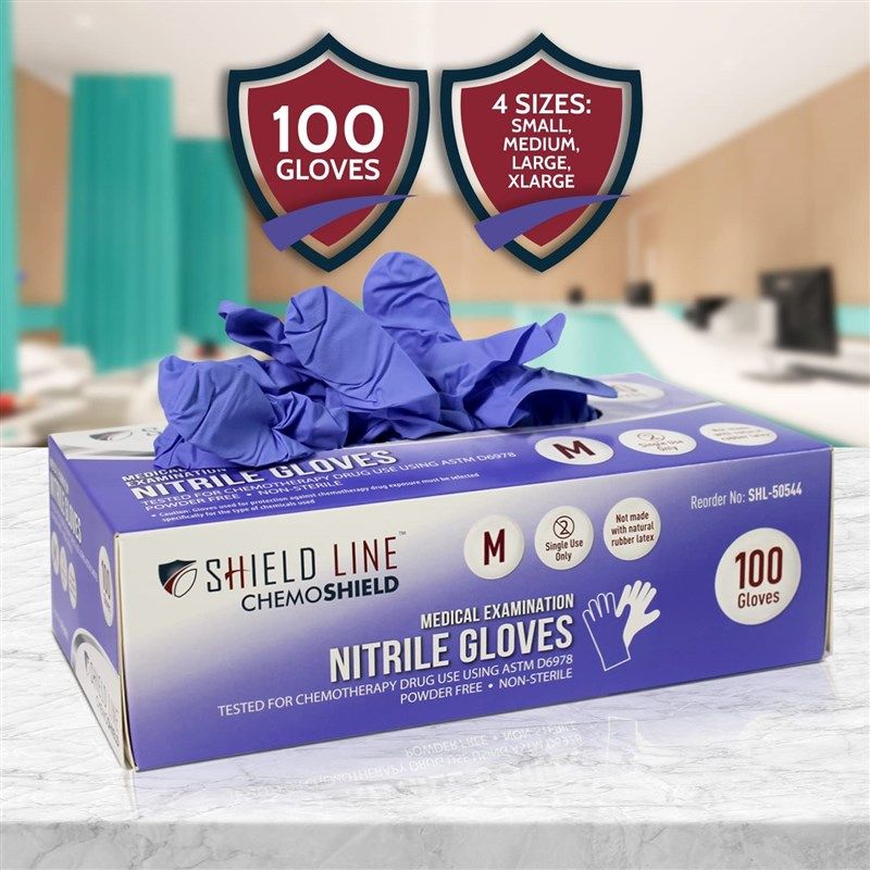 MedPride Shield Line Medical Exam Nitrile Gloves 4 Mil Thick ChemoShield Non-Sterile Powder Free - 100 Gloves / Case of 10 (1000 count)
