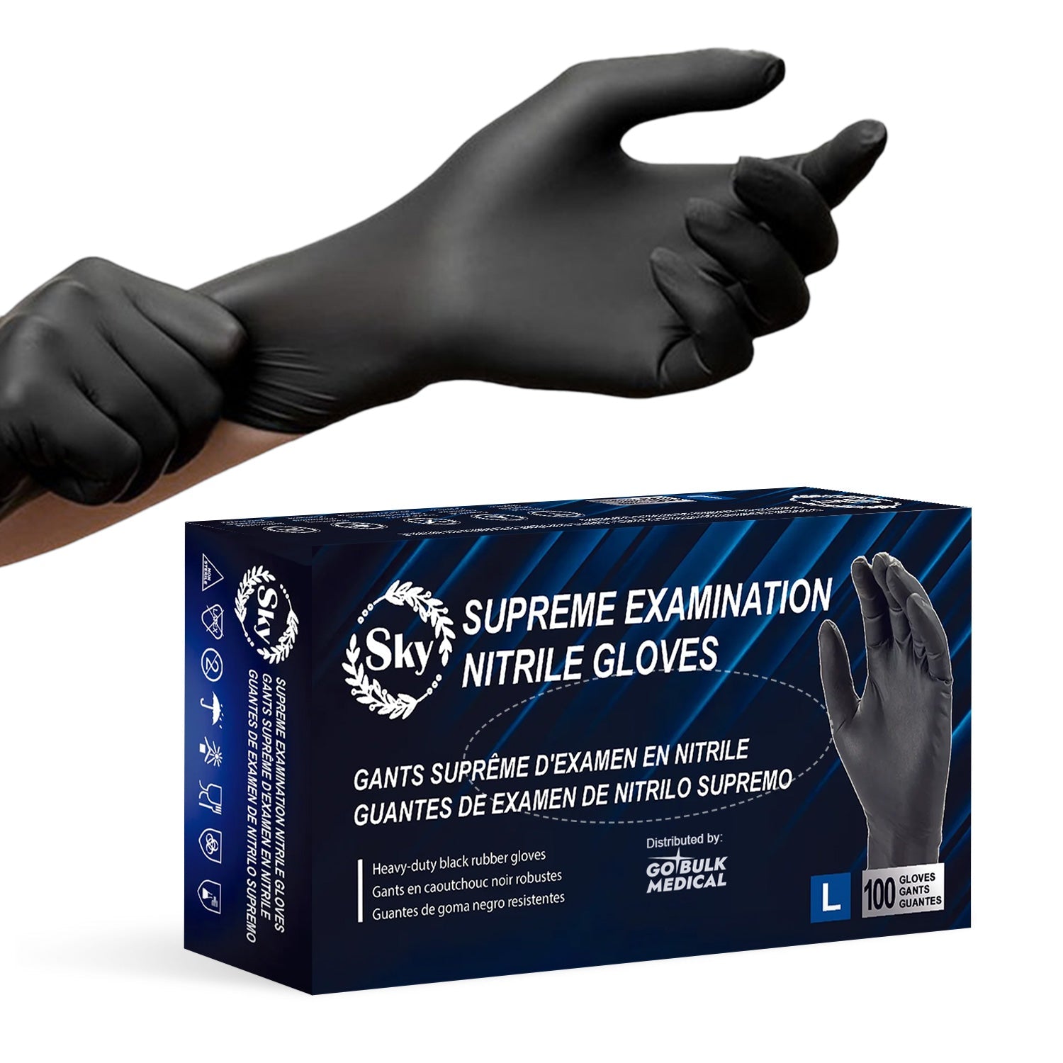 Pallet Sky Black Nitrile Exam Gloves of 100 Cases(100,000 Gloves) 5 mil Thick Powder-Free Heavy Duty Disposable