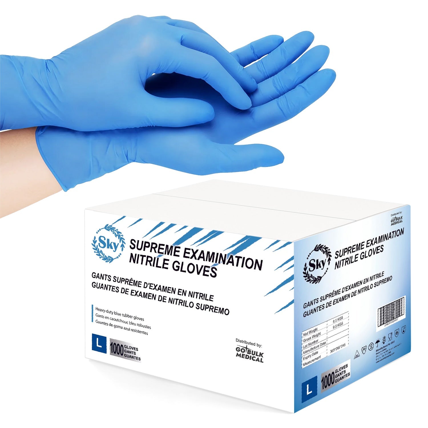 Sky Pallet Nitrile Exam Gloves of 100 Cases(100,000 Gloves) 4 mil Thick Powder-Free Heavy Duty Disposable Blue Gloves