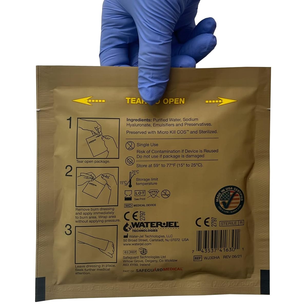 Water Jel Military Sterile Burn Dressing, HA - 4" x 16" (28 Dressings/Case)