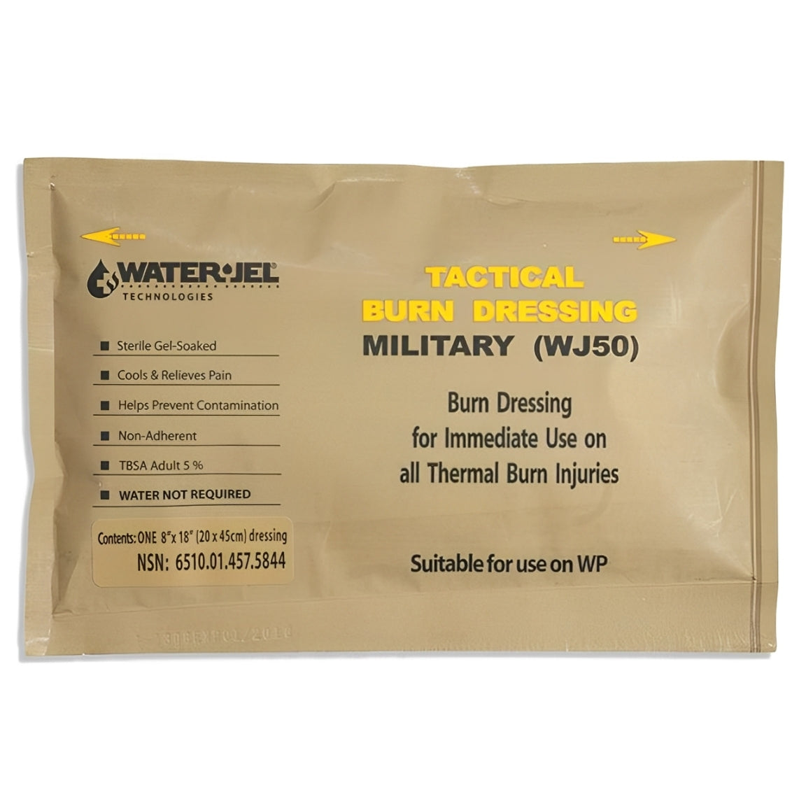 Water Jel Military Sterile Burn Dressing, HA - 8" x 18" (20 Dressings/Case)