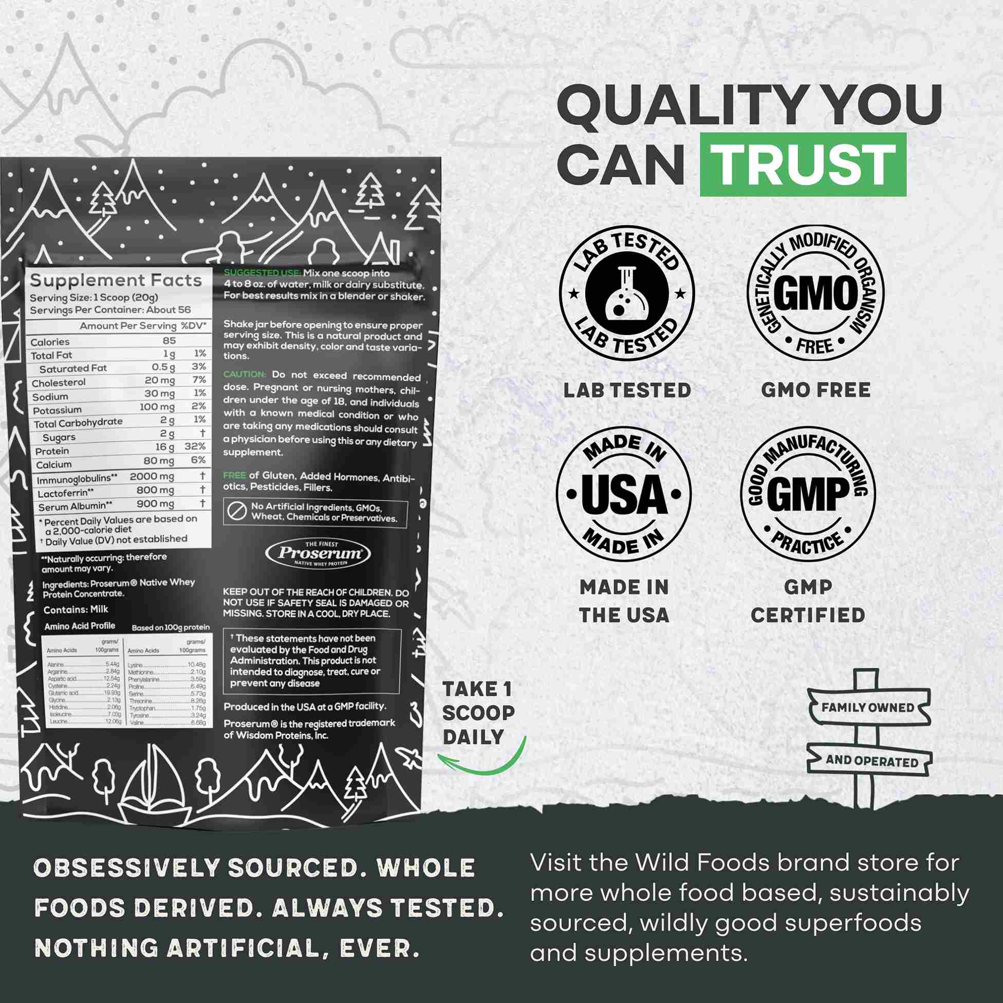 Cold Process Grass-Fed Whey Protein, Non-denatured, Pasture-Raised Cows by Wild Foods