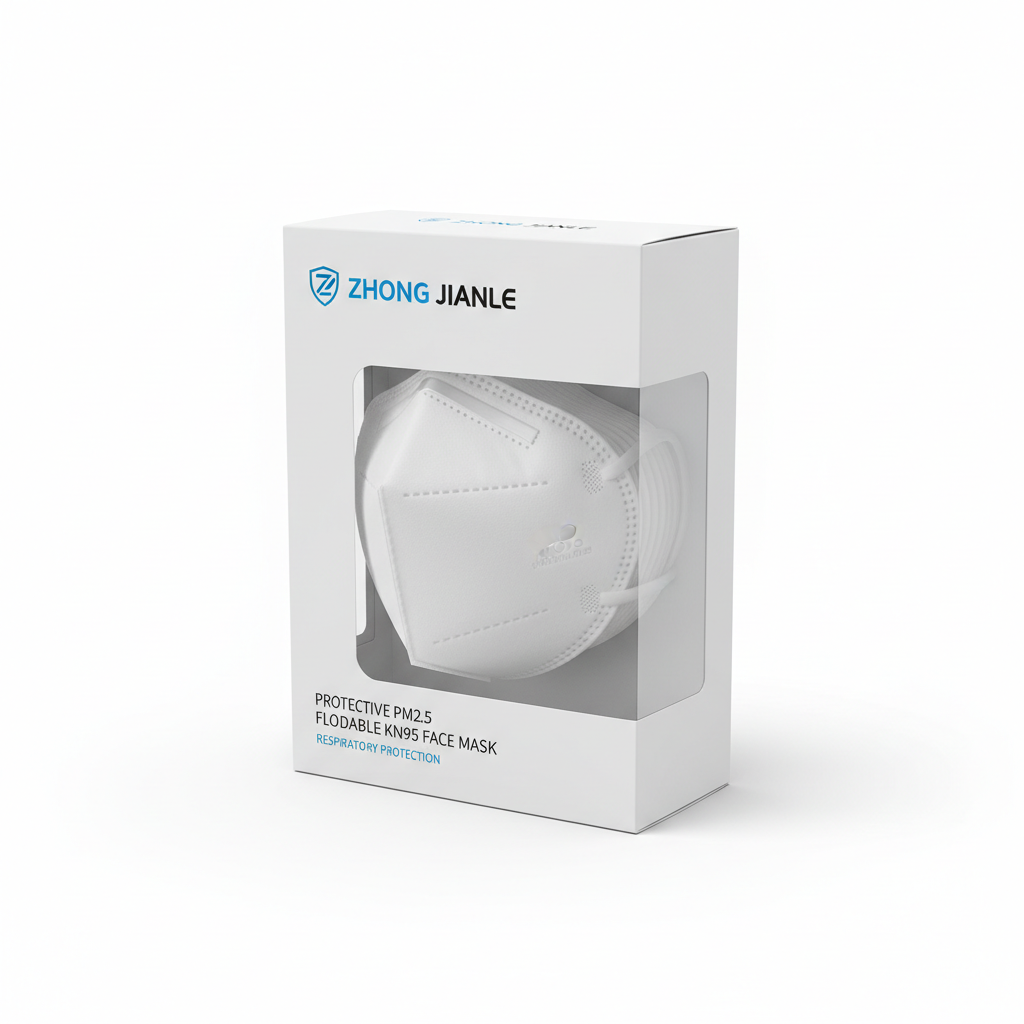 Zhong Jianle Protective PM2.5 Foldable KN95 Face Mask - angled view showing packaging