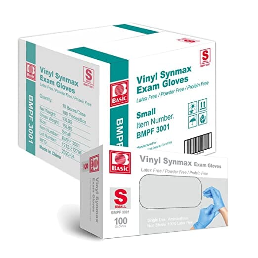 Basic Medical Synmax Nitrile-Vinyl blend Blue Exam Gloves Powder Free, Latex Free 1000 count