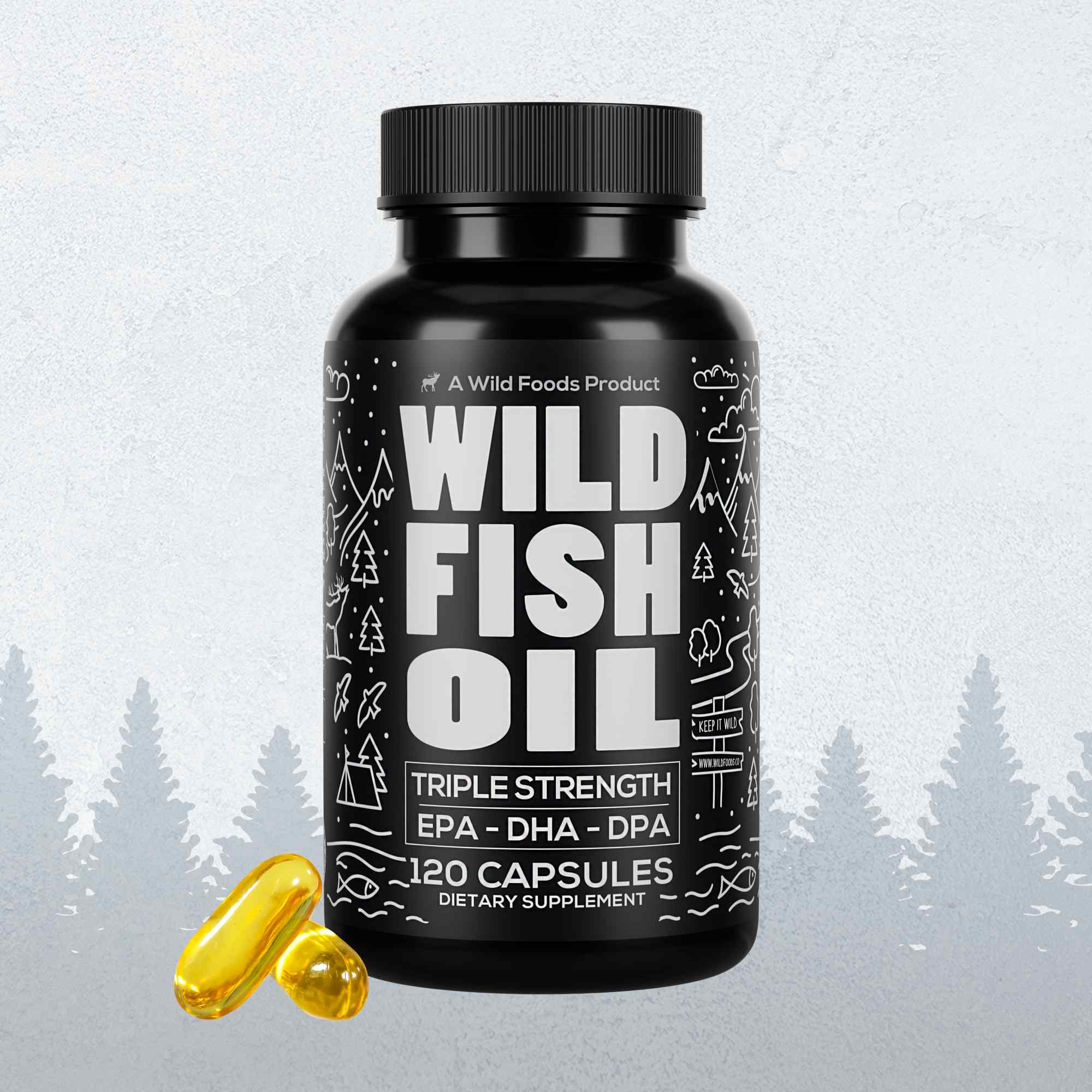 Wild Fish Oil Capsules, Omega-3 Blend, Sustainable, Pure, Third-Party Tested by Wild Foods