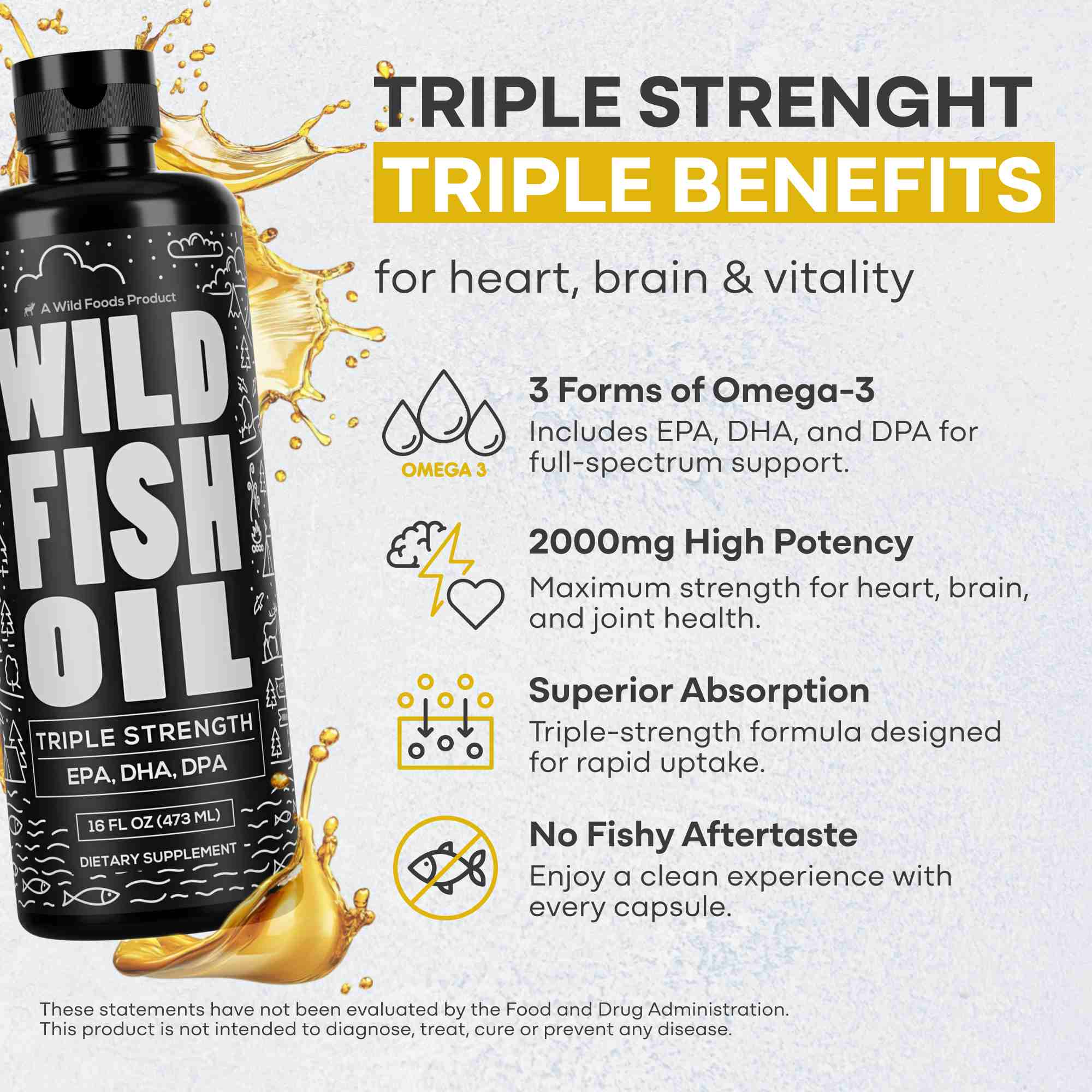 Fish Oil Liquid, 94 servings - Omega-3 DHA, EPA, DPA by Wild Foods