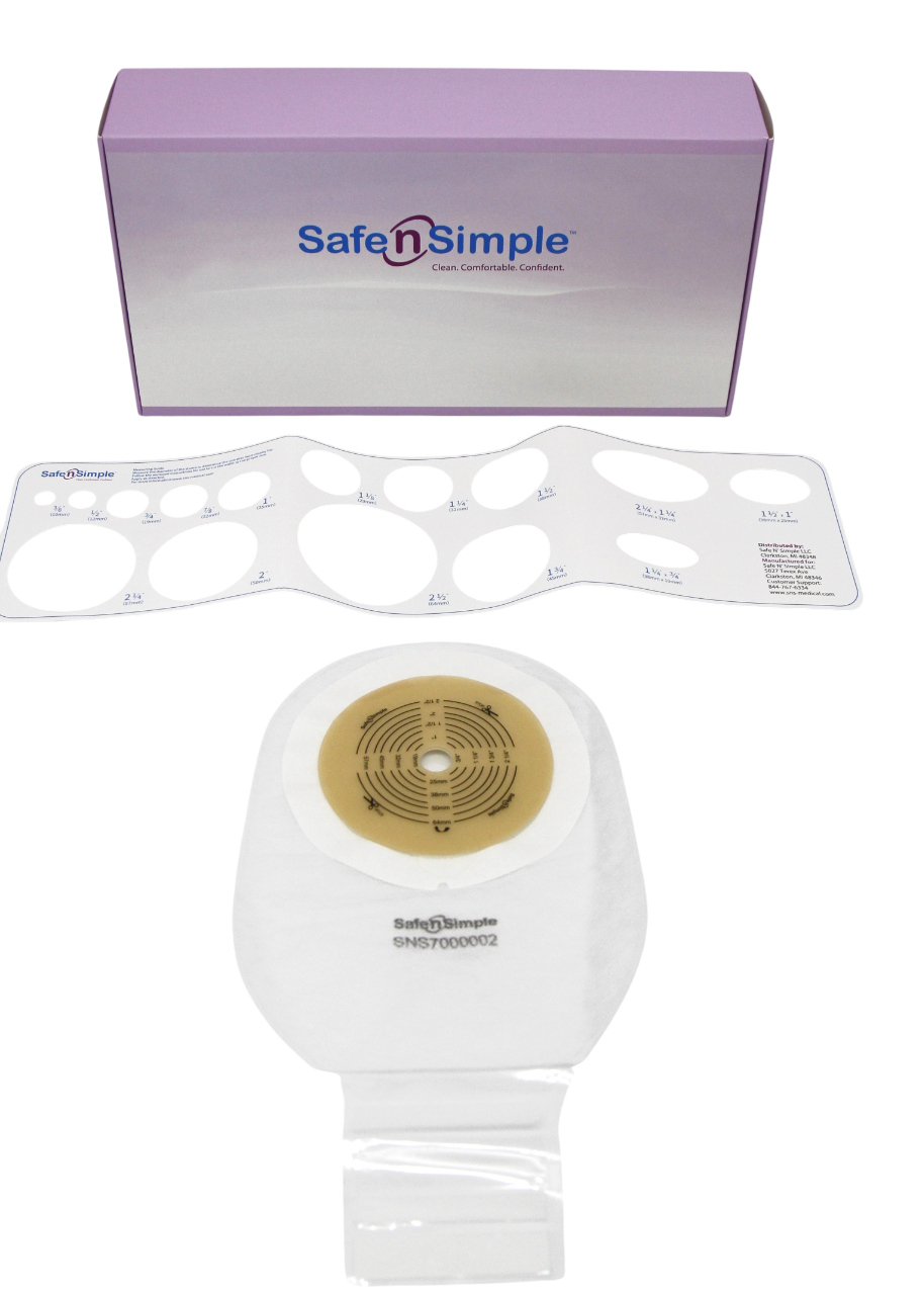 Safe N Simple 12" Drainable One Piece Pouch Standard Wear Cut to Fit Transparent with Tape Collar and velcro closure (80 Count)