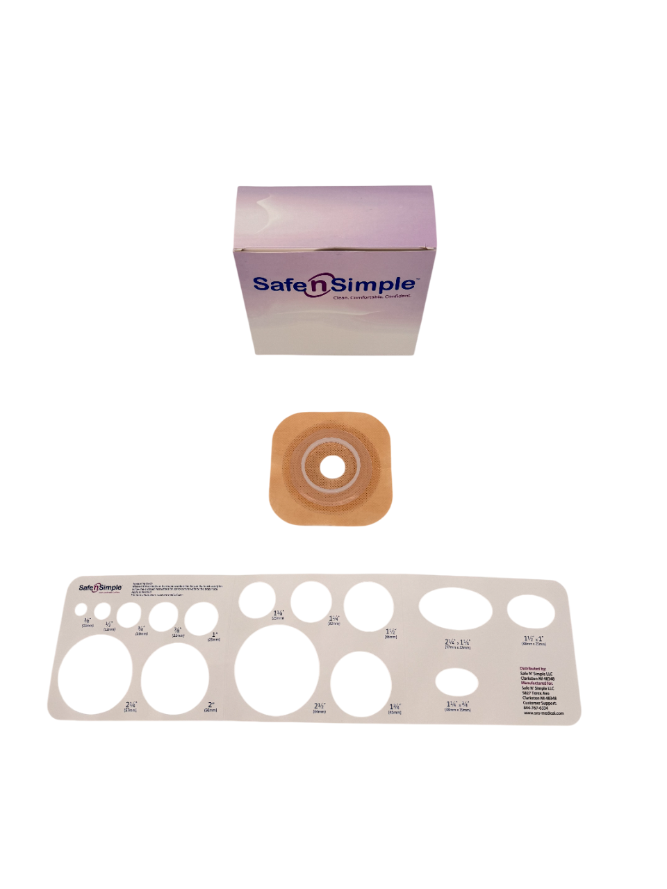 Safe N Simple 2-Piece Wafer Standard Wear with Tape Collar Beige 45mm 1 3/4" Flange with Pre Cut Stoma Opening (80 Count)