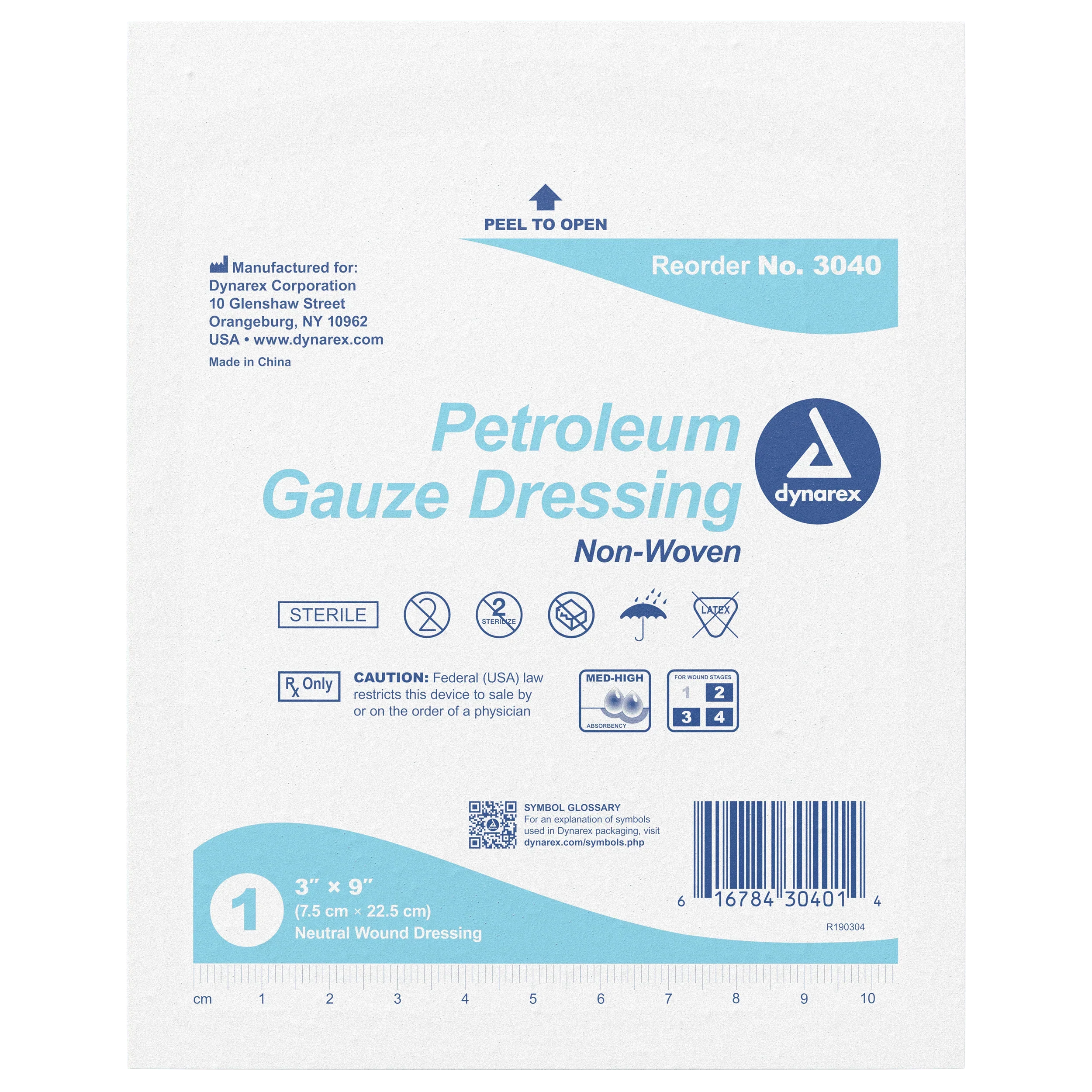 Dynarex Petroleum Gauze Dressing, 3" x 9"