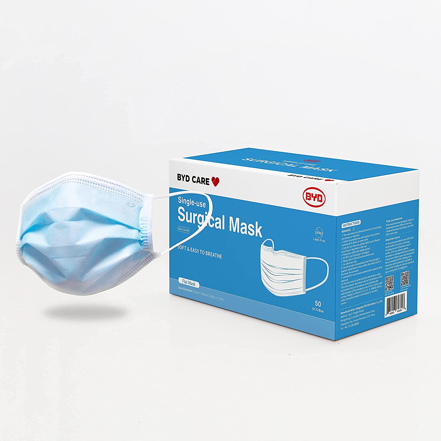 BYD CARE Single Use Surgical Disposable 3-Ply Mask - One Source Medical Supplies