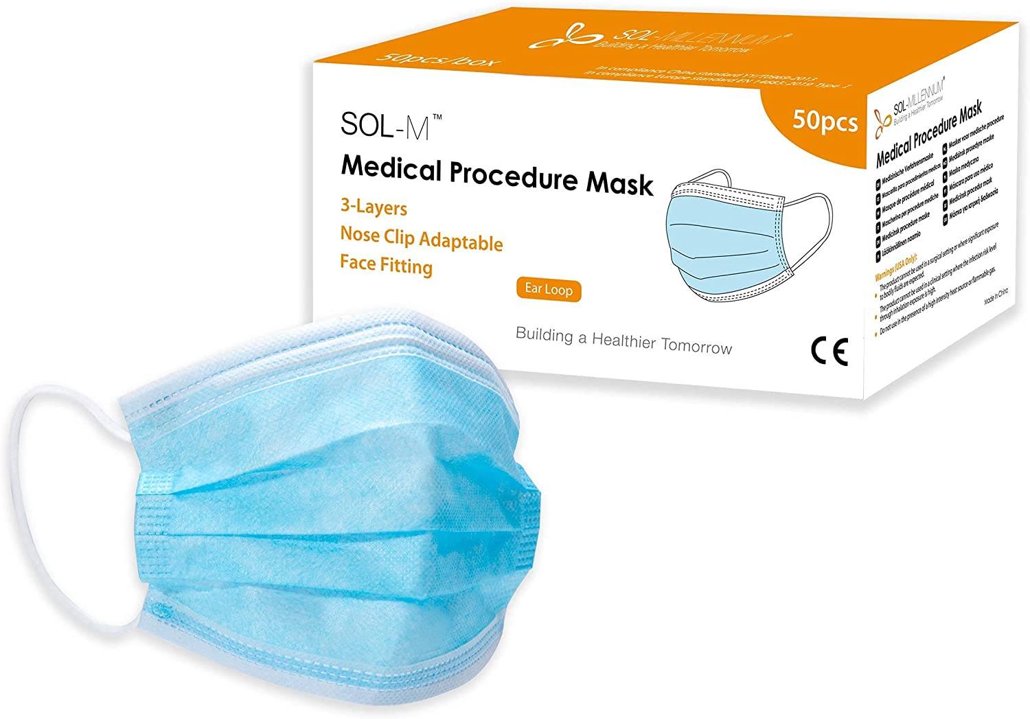 Sol-Millennium Disposable Face Mask (50 Pack) - One Source Medical Supplies