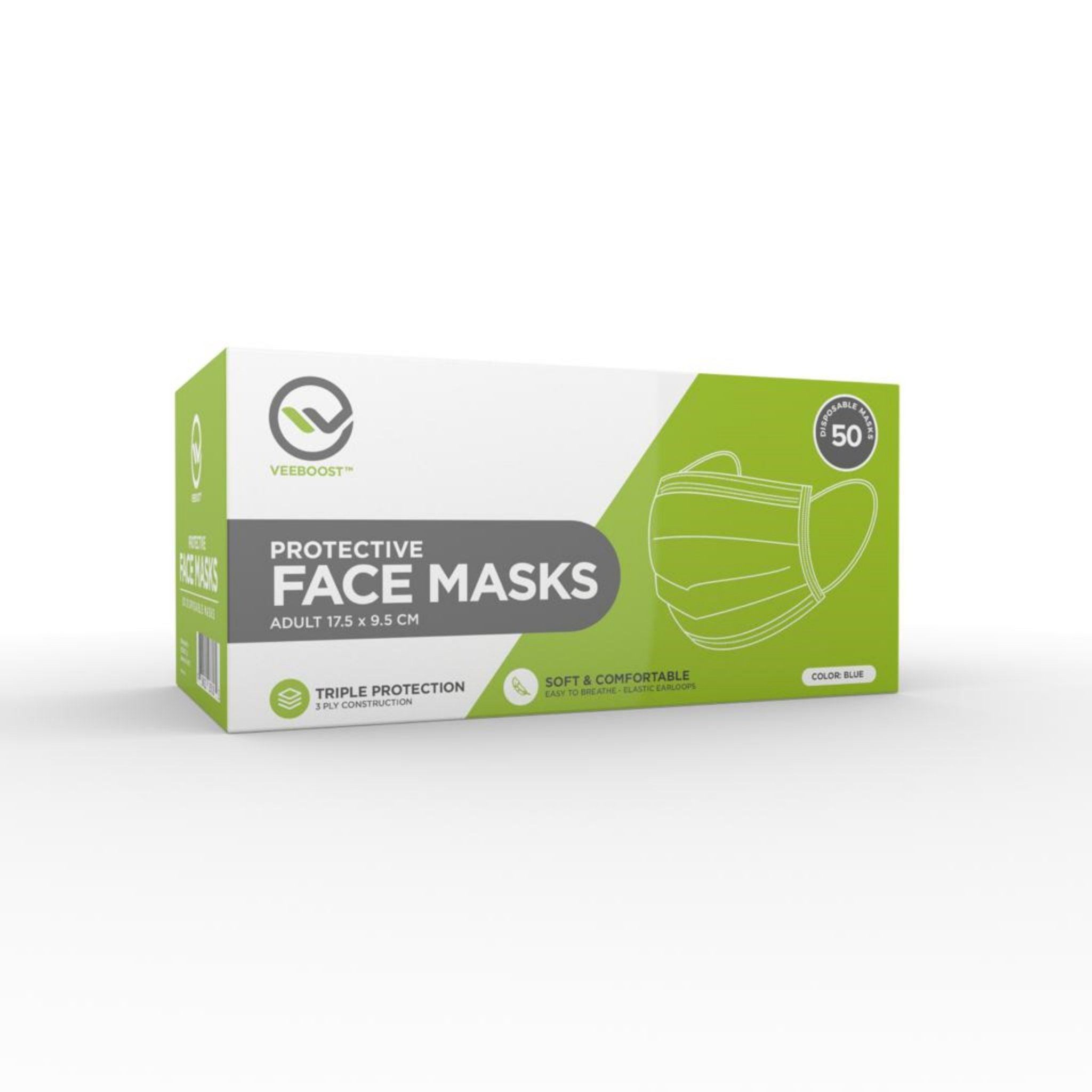 VeeBoost Breathable, Disposable, and Protective Face Masks 50 pcs - One Source Medical Supplies