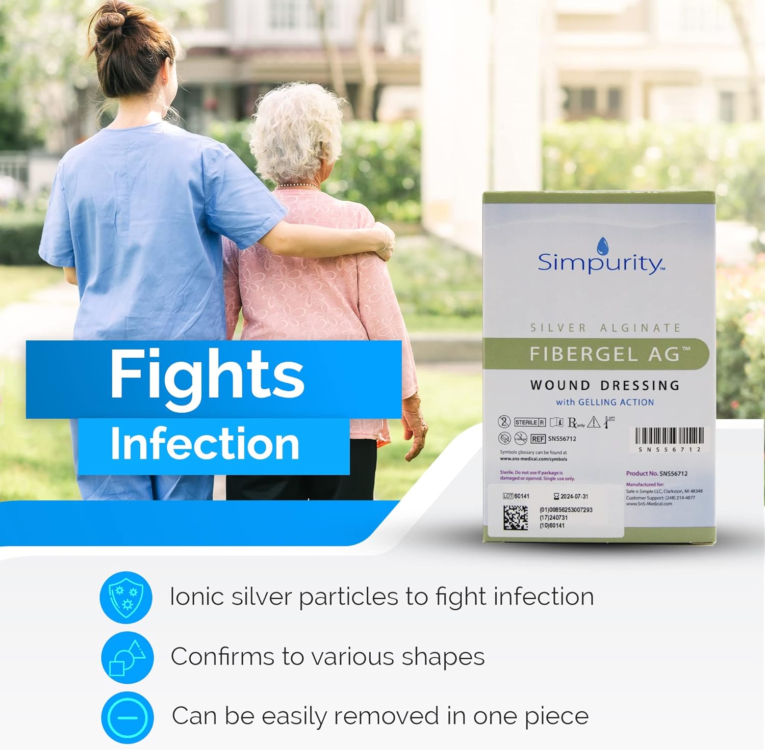 Safe N Simple Simpurity Silver Alginate Fibergel AG Wound Dressing (100 Count)