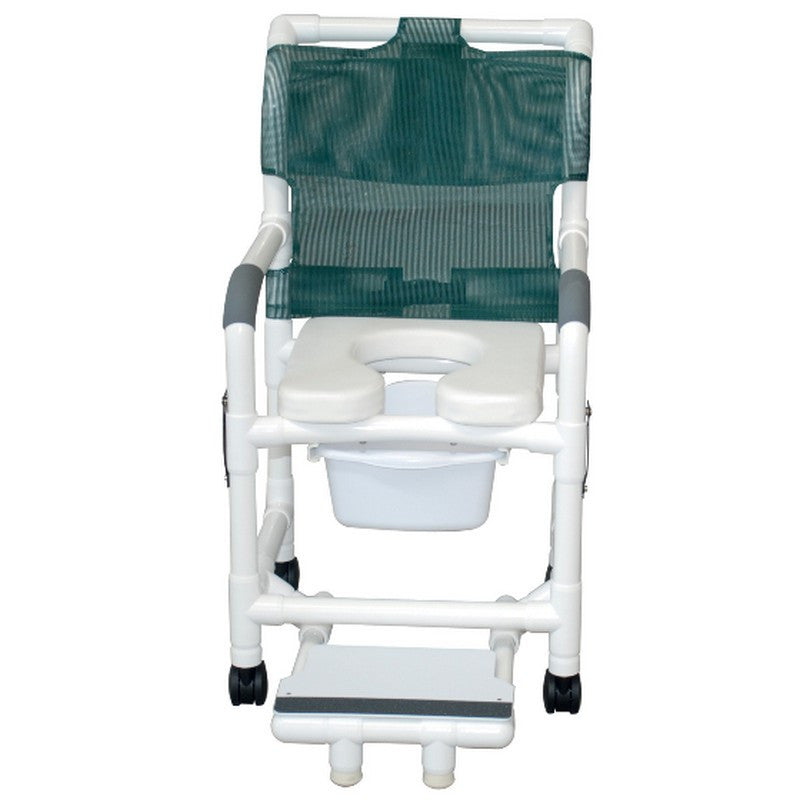 MJM International 118-3-SSDE-DDA-SFS-SQ-PAIL Shower Chair w/ Drop Arms, Slide Out Footrest Commode Pail, 300 lbs Capacity