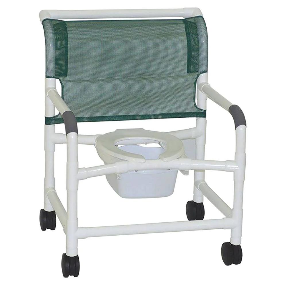 MJM International 126-4-NB Extra-wide Shower Chair 26" Internal Width, Open Front Seat0 Qt. Slide Out Commode Pail, 425 Lbs Weight Capacity