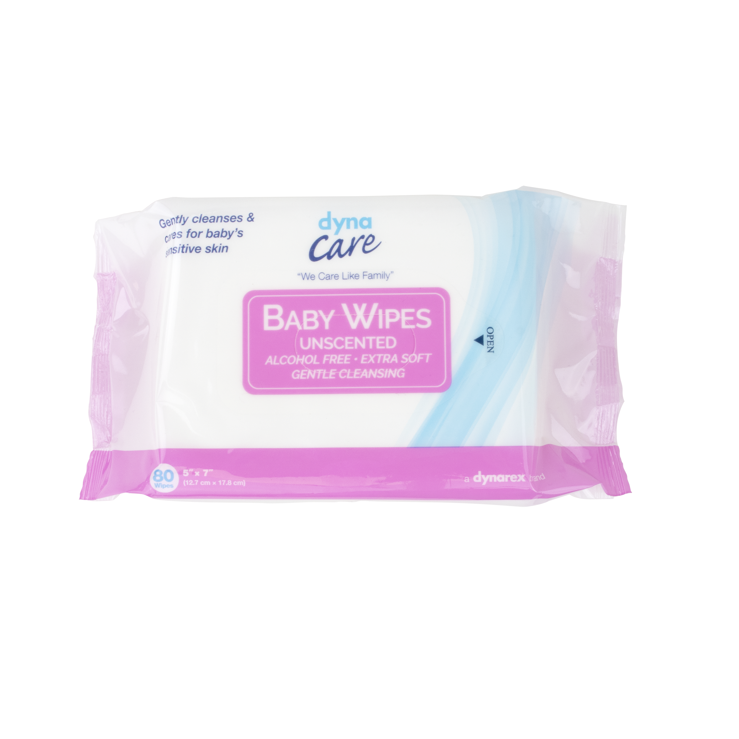DynaCare Baby Wipes unscented w/ Resealable Label, 5" x 7", 24pks/case (1920 Count)
