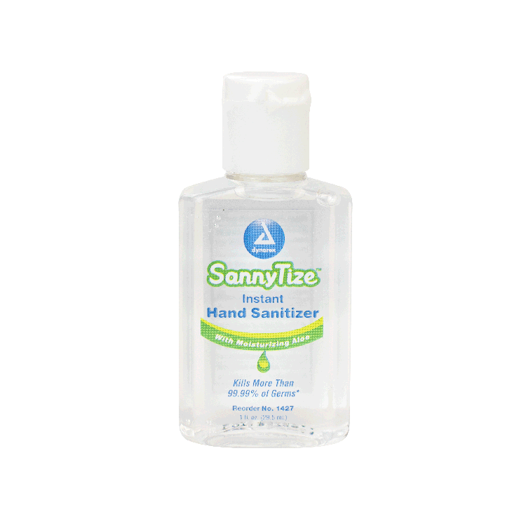 Dynarex Instant Hand Sanitizer, 1 oz. Square Bottles, 24bot/bx, 6bxs/case (144 Count)