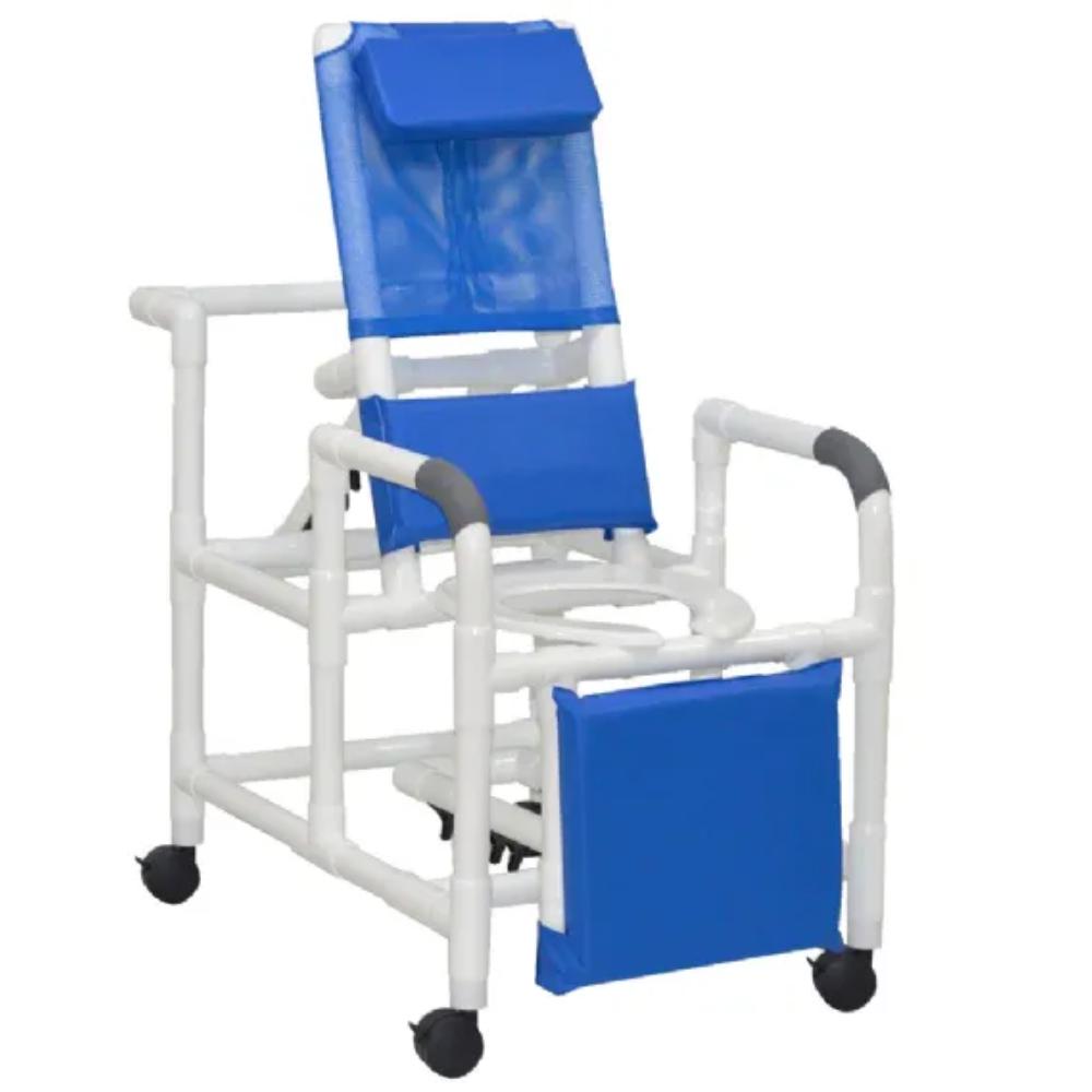 MJM International 193 Reclining Shower Chair Deluxe with Elongated Open Front Commode Seat 325 Lbs Weight Capacity