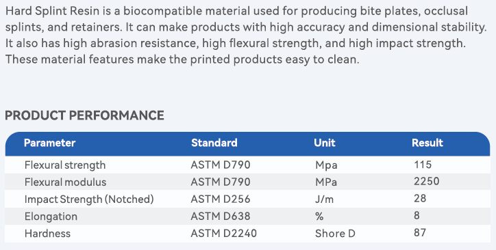Biocompatible Hard Splint Resin for DLP and LCD Printers 500ml/500gram