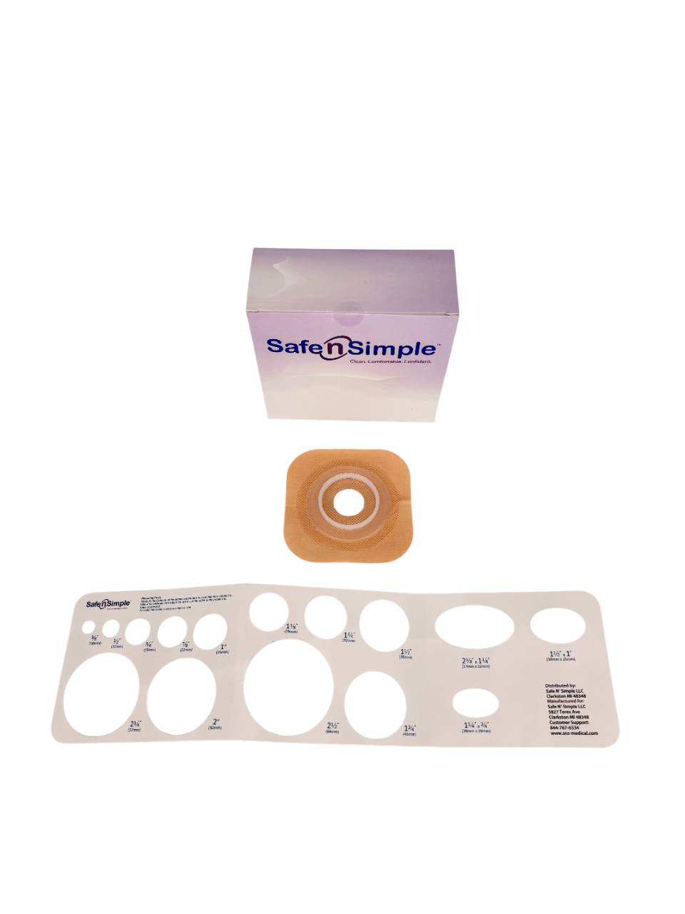 Safe N Simple 2-Piece Wafer Standard Wear with Tape Collar Beige 45mm 1 3/4" Flange with Pre Cut Stoma Opening (80 Count)