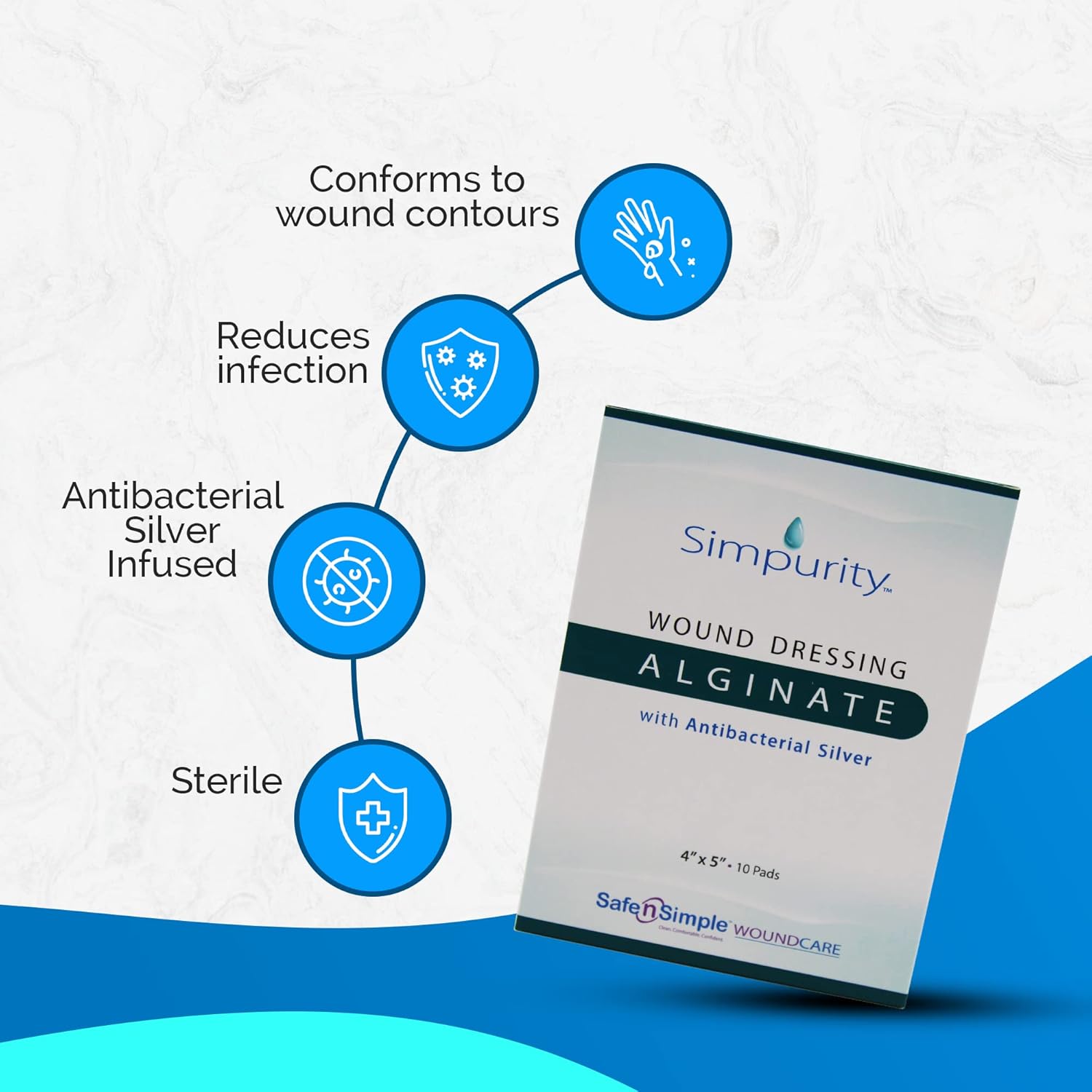 Safe N Simple Simpurity Silver Calcium Alginate Wound Dressing (160 Count)