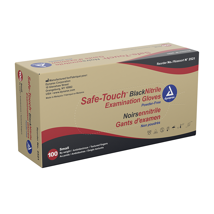 Dynarex Safe-Touch Black Nitrile Exam Gloves 4 Mil Thick, Powder-Free, 100/bx, 10bxs/cs (1000 Count)