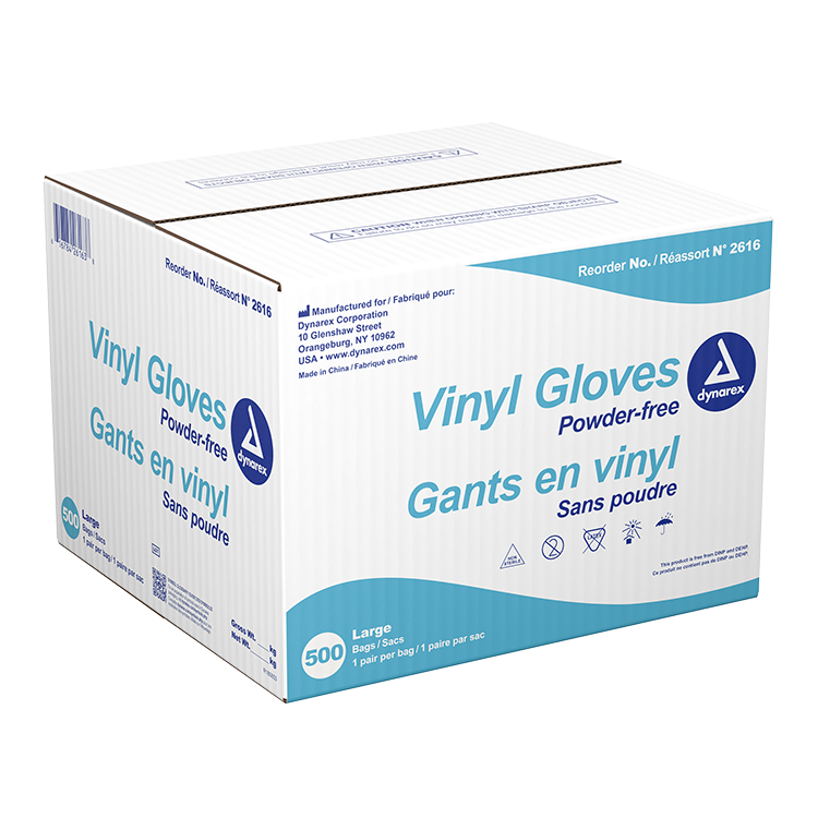 Dynarex Vinyl Exam Gloves In A Bag, 3 Mil Thick, Large, Powder-Free, Clear
