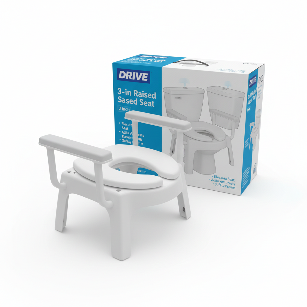3-in-1 Raised Toilet Seat, 2" - angled view showing packaging