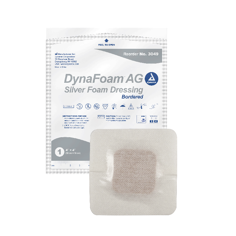 Dynarex DynaFoam AG - Bordered Silver Foam, 4" x 4", 10ea/bx, 10bxs/cs (100 Count)
