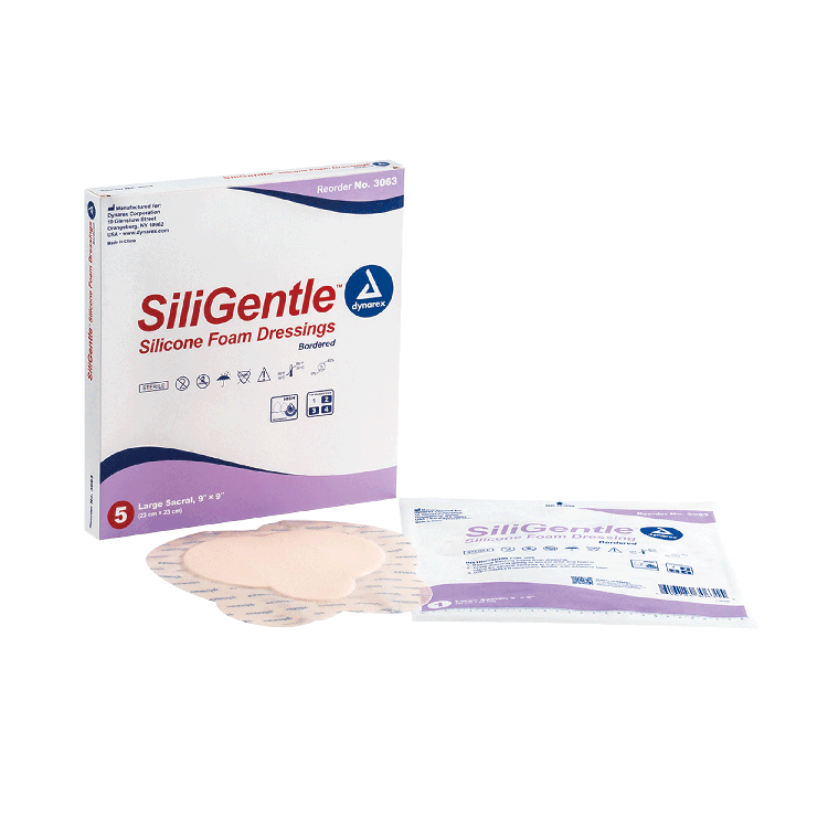 Dynarex SiliGentle - Silicone Bordered Foam Dressing, Heel - 5ea/bx, 12bxs/cs (60 Count)