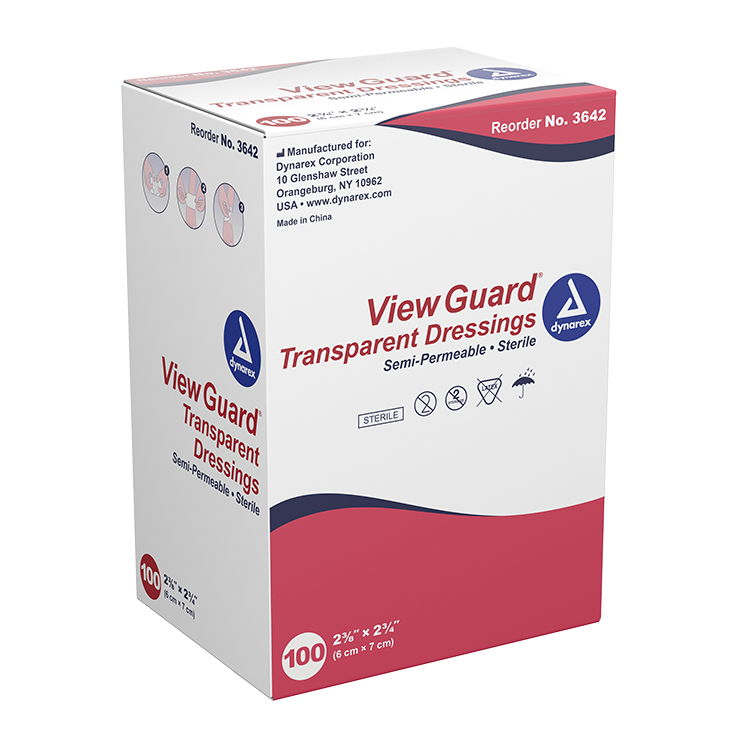 Dynarex View Guard Transparent Dressings - Sterile, 2 3/8" x 2 3/4" - 100ea/bx, 4bxs/cs (400 Count)