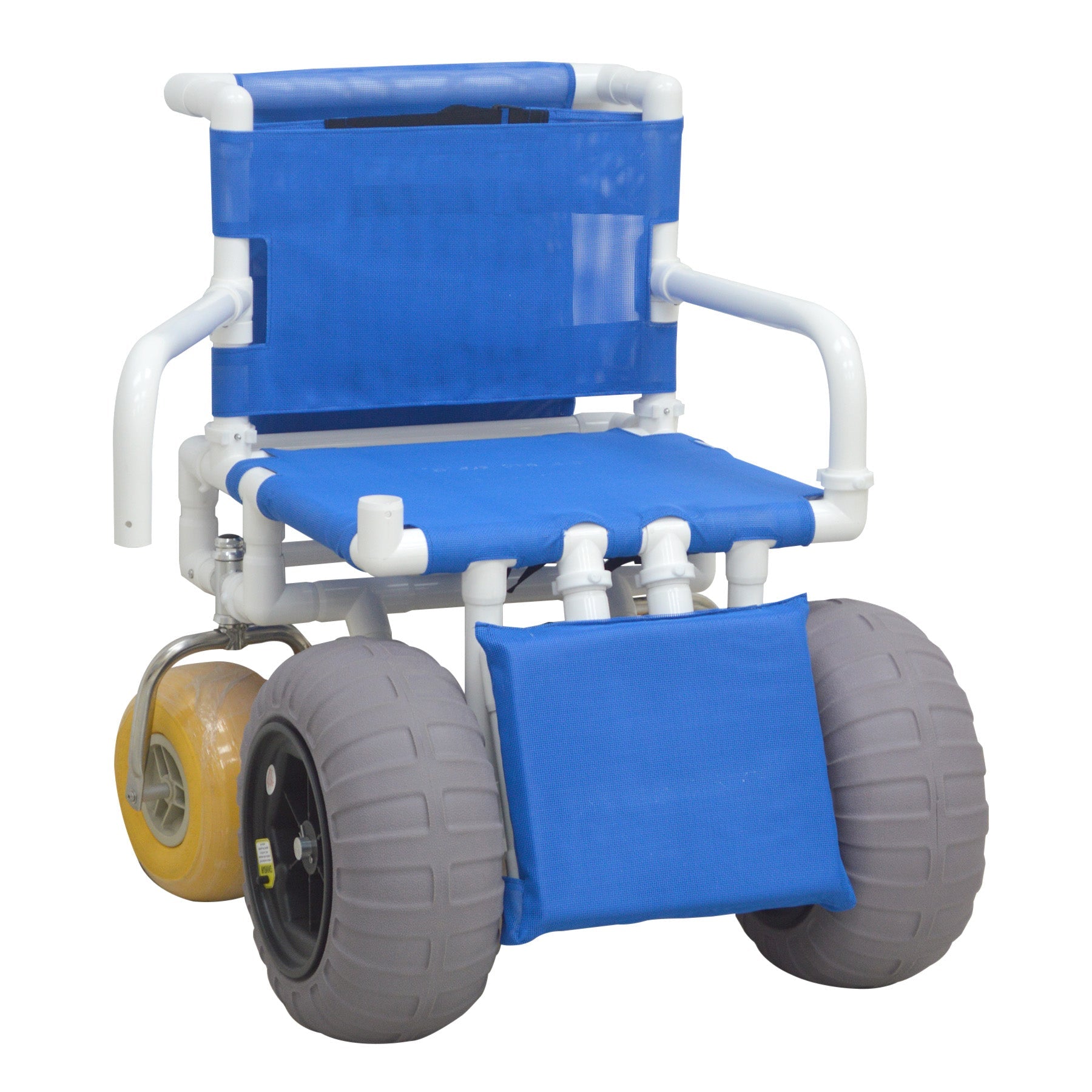 MJM International 722-ATC-ELR-YW-GRYW All Terrain Beach Wheelchair Heavy Duty Wheels Non-Corrosive Plastic Bearings, 2 Swivel And 2 Rigid Wheels, Padded Cushion Seat, User-Friendly Elevating Leg Rest