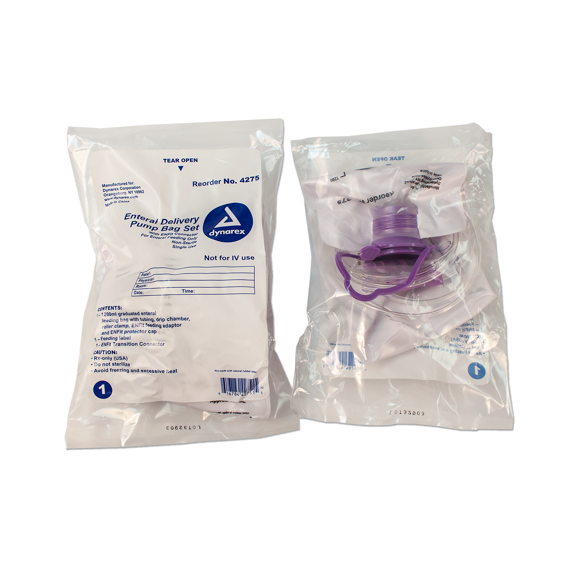 Dynarex Enteral Delivery Pump Bag Set - w/ ENFit Connector (30 Count)