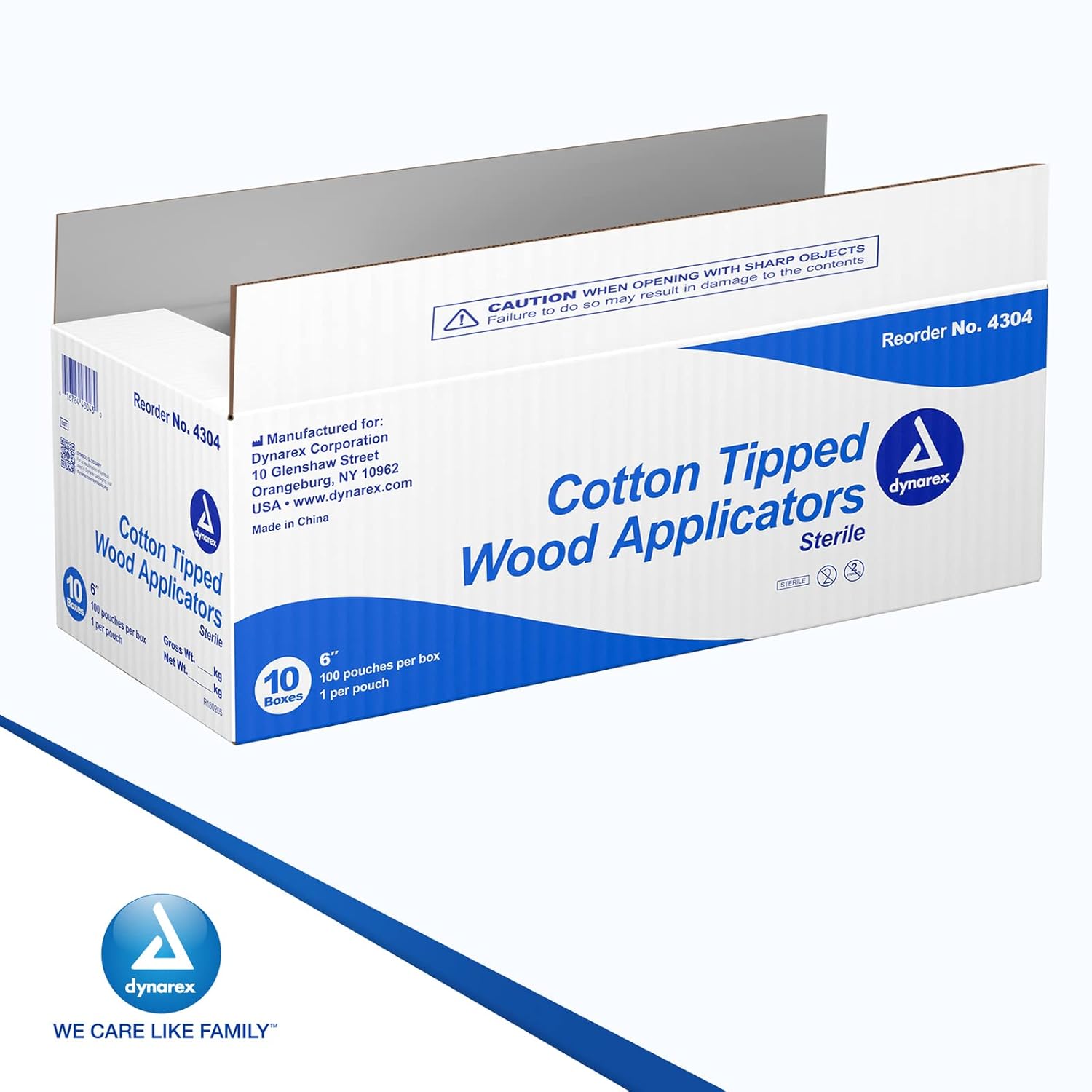Dynarex Cotton Tipped Wood Applicators - Sterile 6" Length, 100ea/bx, 10bxs/cs (1000 Count)