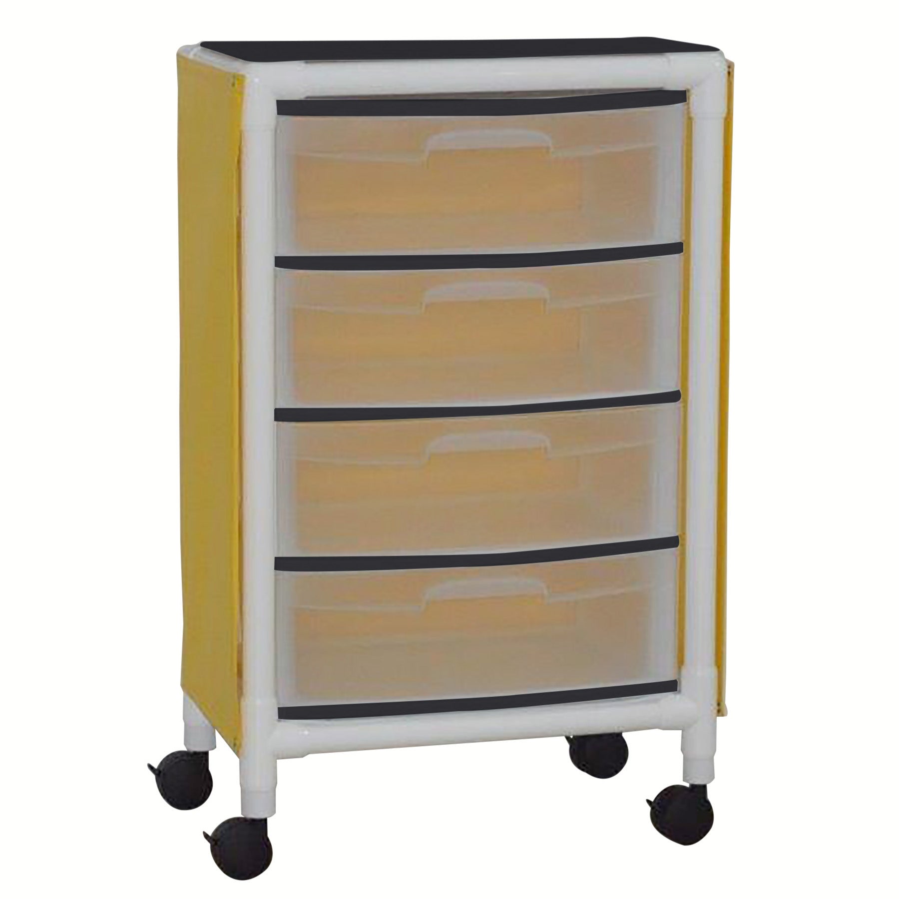 MJM International 4U4D-ISO-NBP Universal isolation cart with 4 slide out drawers, top writing shelf, no back panel, internal drawer size: 19.125" W x 14" D x 6.5" H