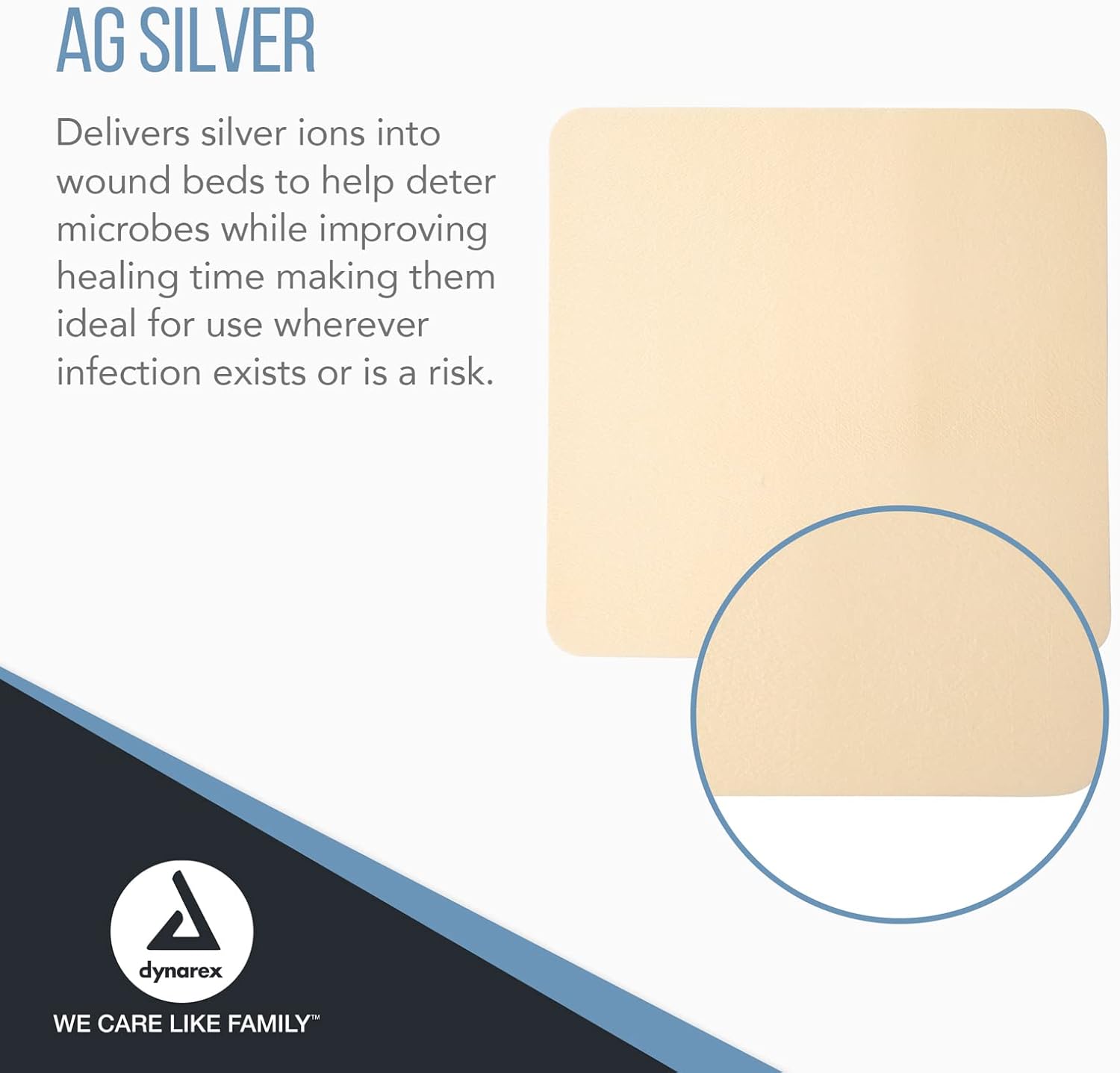 Dynarex SiliGentle AG - Silver Silicone Foam Dressing, 10ea/bx, 5bxs/cs (50 Count)