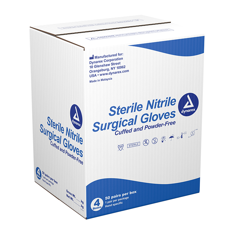 Dynarex Sterile Nitrile Surgical Gloves, Powder-Free - 50pairs/bx, 4bxs/cs (200 Count)