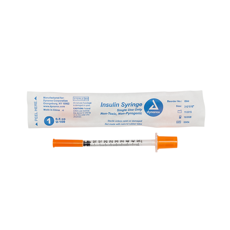 Dynarex Insulin Syringe - Non-Toxic, Individual Wrapped (500 Count)