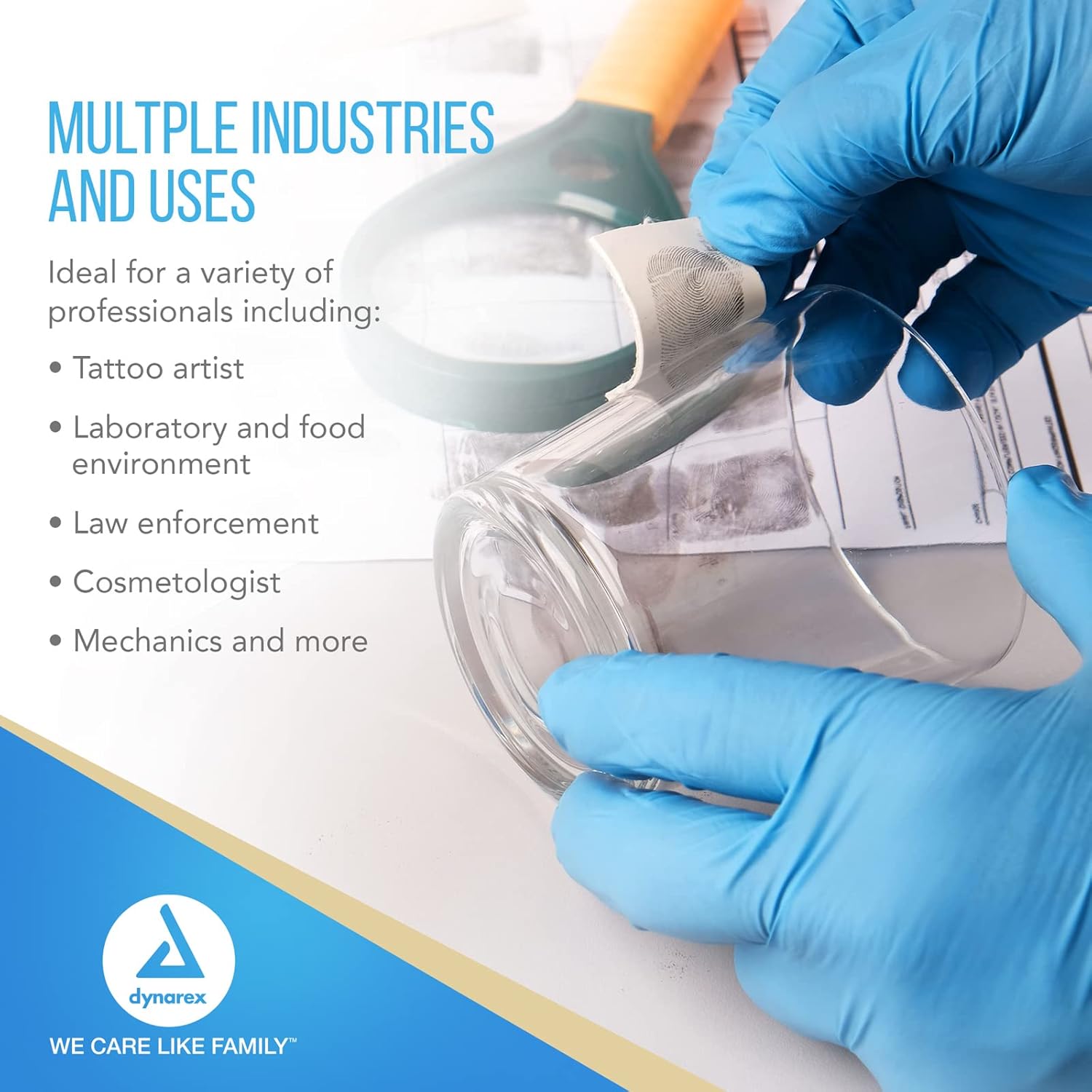 Dynarex Safe-Touch Blue Nitrile Exam Gloves - Non-Latex, Powder-Free - 100/box, 10bxs/case (1000 Count)