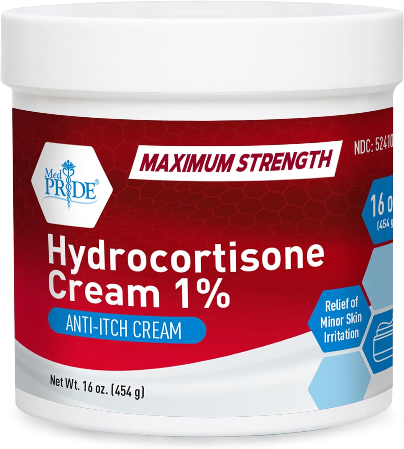 MedPride 1% Hydrocortisone Cream Maximum Strength Anti Itch Cream - 16oz. Jars - 24/cs.