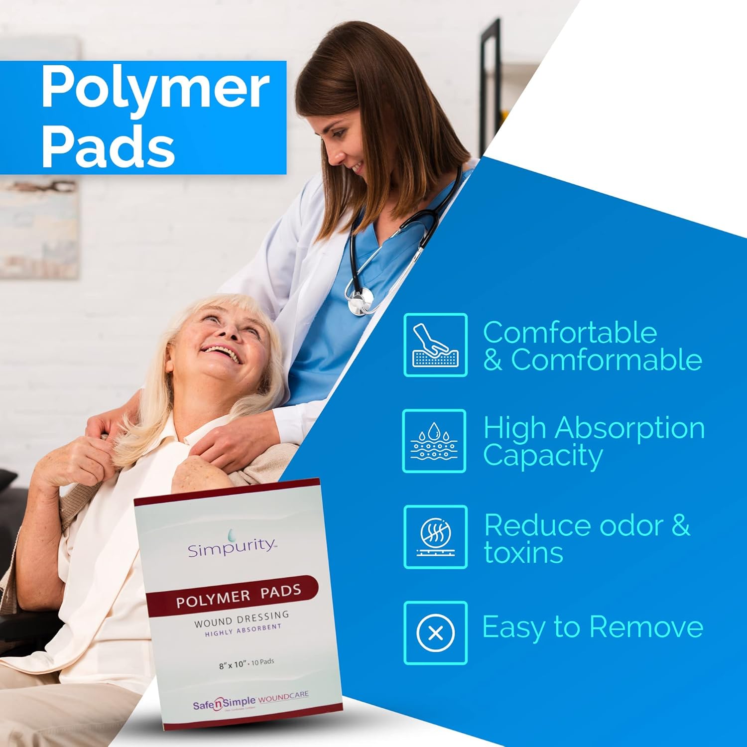 Safe N Simple Simpurity Highly Absorbent Polymer Pads Wound Dressing (80 Count)