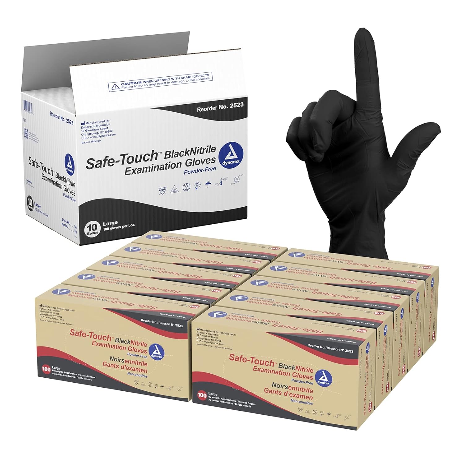 Dynarex Safe-Touch Black Nitrile Exam Gloves 4 Mil Thick, Powder-Free, 100/bx, 10bxs/cs (1000 Count)